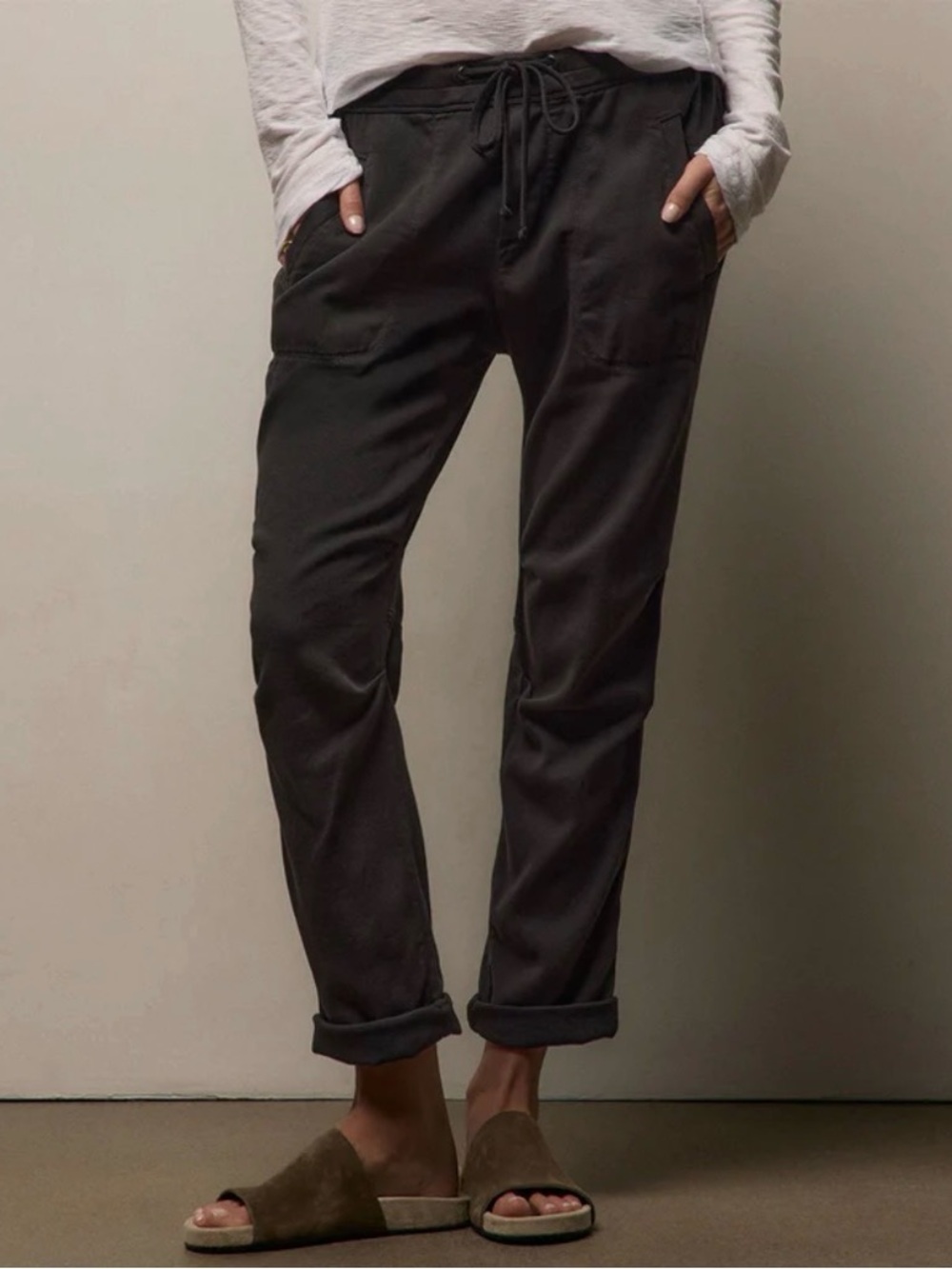 James Perse Soft Black Straight Leg Barrel Knee Utility Pants, Size 0 (XS)